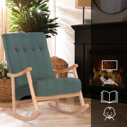 Sillón mecedora de terciopelo Saltillo natural/verde